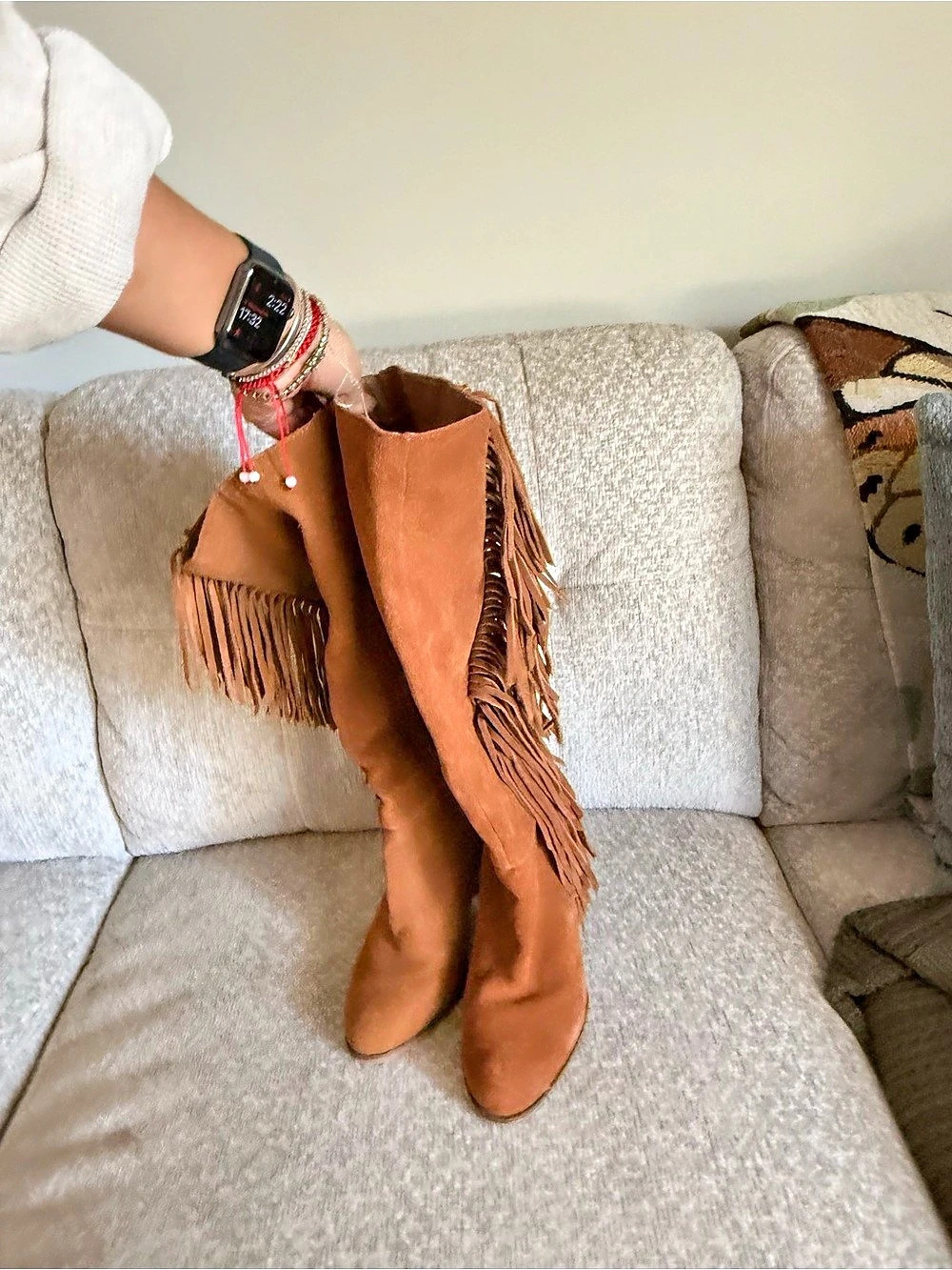 Suede Fringe Over-the-Knee Boots Brown US 7.5 NWT